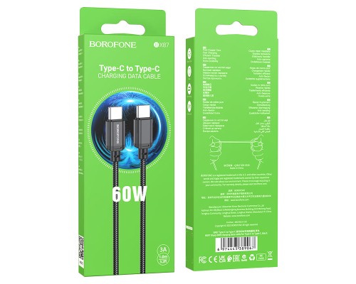 Кабель BOROFONE BX87 Sharp 60W charging data cable for Type-C to Type-C Black (6974443389067)