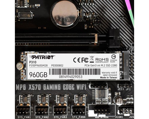 Накопичувач SSD M.2 Patriot P310 960GB NVMe 2280 PCIe 3.0x4 3D NAND TLC (P310P960GM28)