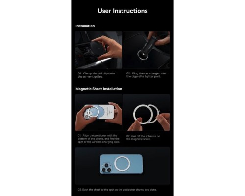 Автотримач для телефона з БЗП Basues CW01  Magnetic Wireless Charging Car Mount 40W Claw Edition Cluster Black (C40141000111-01)