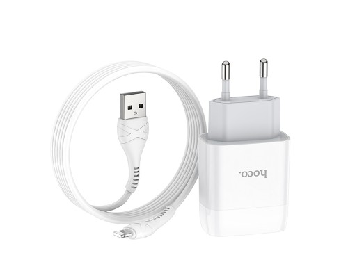 Мережевий зарядний пристрій з кабелем HOCO C73A Glorious dual port charger set (iP)(EU) White (6931474713056)