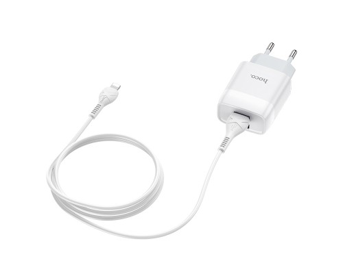 Мережевий зарядний пристрій з кабелем HOCO C73A Glorious dual port charger set (iP)(EU) White (6931474713056)