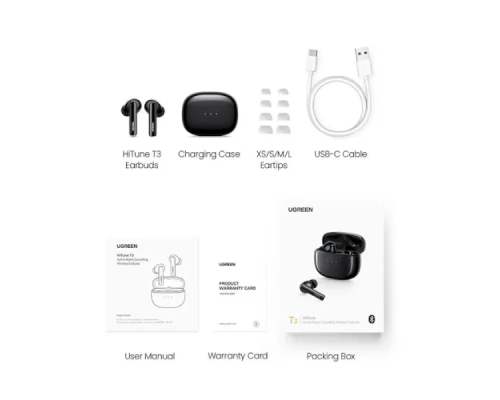 Бездротові навушники UGREEN WS106 HiTune T3 Active Noise-Cancelling Wireless Earbuds, IPX5, Black (UGR-90401) (UGR-90401)