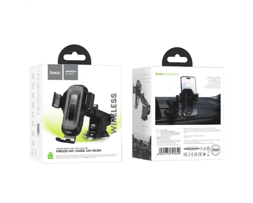 Автотримач для телефона з БЗП HOCO HW3 Wise automatic induction wireless fast charging car holder(center console) Black (6931474791849)