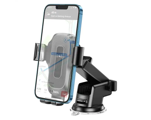 Автотримач для телефона з БЗП HOCO HW3 Wise automatic induction wireless fast charging car holder(center console) Black (6931474791849)