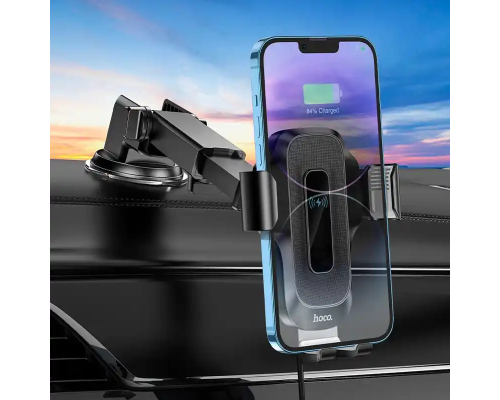 Автотримач для телефона з БЗП HOCO HW3 Wise automatic induction wireless fast charging car holder(center console) Black (6931474791849)