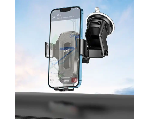 Автотримач для телефона з БЗП HOCO HW3 Wise automatic induction wireless fast charging car holder(center console) Black (6931474791849)