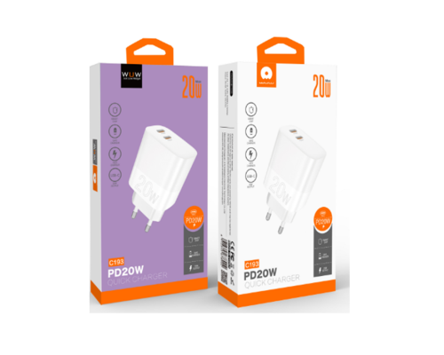 Мережевий зарядний пристрій WUW-C193 PD20W Charger USB C + USB C white (6972573336616)