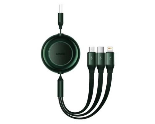 Кабель Baseus Bright Mirror 2 Series Retractable 3-in-1 Fast Charging  Data Cable USB to M+L+C 3.5A 1.1m Green (CAMJ010006)