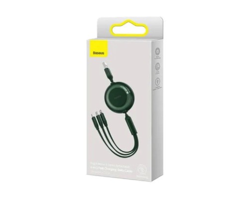 Кабель Baseus Bright Mirror 2 Series Retractable 3-in-1 Fast Charging  Data Cable USB to M+L+C 3.5A 1.1m Green (CAMJ010006)