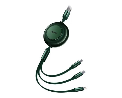 Кабель Baseus Bright Mirror 2 Series Retractable 3-in-1 Fast Charging  Data Cable USB to M+L+C 3.5A 1.1m Green (CAMJ010006)