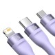 Кабель Baseus Flash Series Ⅱ One-for-three Fast Charging Data Cable USB to M+L+C 100W 1.2m Purple (CASS030005)