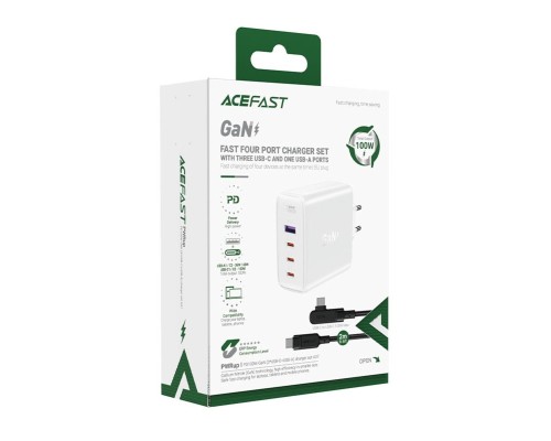 Мережевий зарядний пристрій ACEFAST A37 PD100W GaN (3*CUSB-C+USB-A) charger set White (AFA37W) 