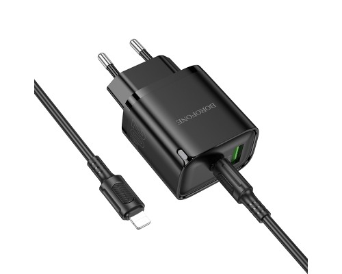 Мережевий зарядний пристрій з кабелем BOROFONE BA83A Flare star PD20W+QC3.0 charger set(C to iP) Black (6941991117350)