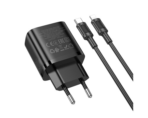 Мережевий зарядний пристрій з кабелем BOROFONE BA83A Flare star PD20W+QC3.0 charger set(C to iP) Black (6941991117350)