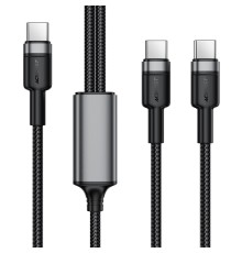 Кабель ACEFAST C22-02 USB-C to 2*USB-C 100W aluminum alloy charging data cable Black (6974316285120)