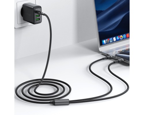 Кабель ACEFAST C22-02 USB-C to 2*USB-C 100W aluminum alloy charging data cable Black (6974316285120)