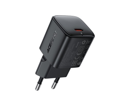 Мережевий зарядний пристрій ACEFAST A117 PD20W mini GaN USB-C fast charger Black (6974316284987)