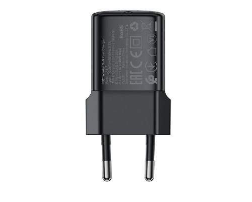 Мережевий зарядний пристрій ACEFAST A117 PD20W mini GaN USB-C fast charger Black (6974316284987)