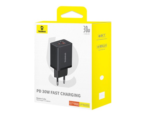 Мережевий зарядний пристрій Baseus Cube Fast Charger C+U 30W EU Cluster Black (P10111404113-00)