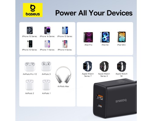 Мережевий зарядний пристрій Baseus Cube Fast Charger C+U 30W EU Cluster Black (P10111404113-00)