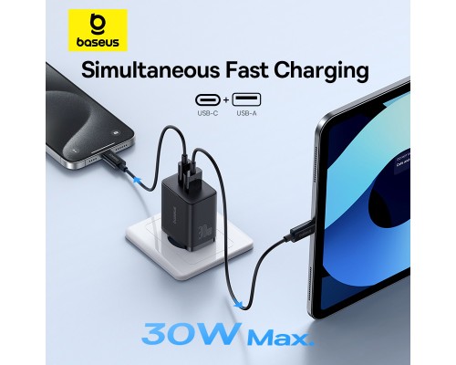 Мережевий зарядний пристрій Baseus Cube Fast Charger C+U 30W EU Cluster Black (P10111404113-00)