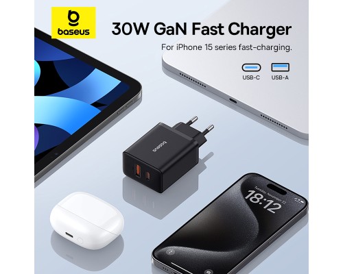 Мережевий зарядний пристрій Baseus Cube Fast Charger C+U 30W EU Cluster Black (P10111404113-00)