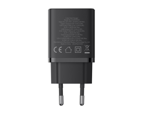 Мережевий зарядний пристрій Baseus Cube Fast Charger C+U 30W EU Cluster Black (P10111404113-00)