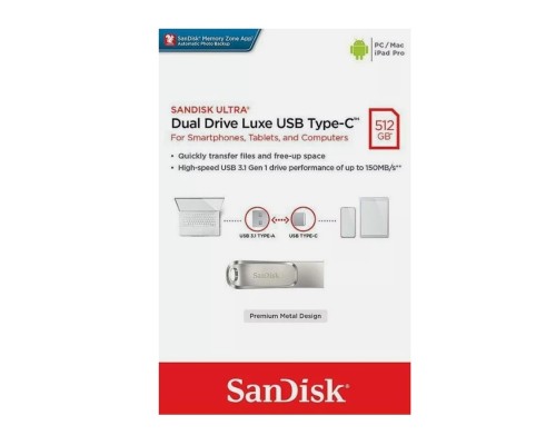 Флеш-накопичувач SanDisk USB 3.1 Ultra Dual Luxe Type-C 512Gb (150 Mb/s) (SDDDC4-512G-G46)