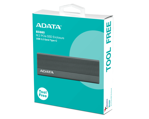 Зовнішня кишеня для накопичувача A-DATA EC680 для SSD M.2 PCIe USB3.2 Gen2 Type-C Gray (EC680-CCGY)