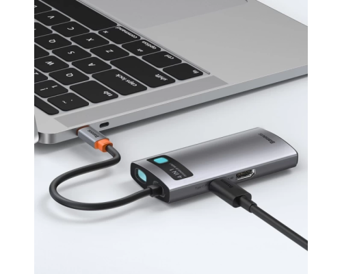 USB-хаб Baseus Metal Gleam Series 4-in-1 Multifunctional Type-C HUB Docking Station Gray（Type-C to HDMI*1+USB3.0*1+USB2.0*1+PD*1） (CAHUB-CY0G)