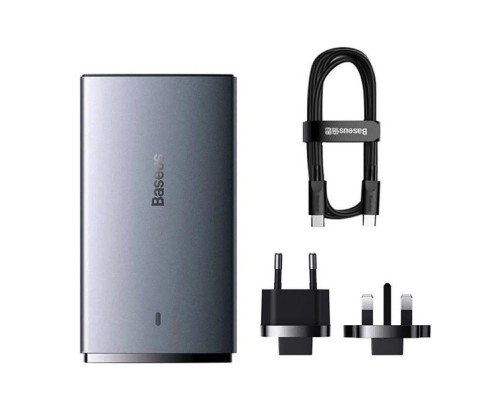 Мережевий зарядний пристрій з  кабелем Baseus GaN5 Pro Ultra-Slim Fast Charger C+U 65W Gray((With Mini White Cable C to C 100W(20V/5A) 1m Black) (CCGP150113)