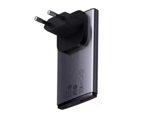 Мережевий зарядний пристрій з  кабелем Baseus GaN5 Pro Ultra-Slim Fast Charger C+U 65W Gray((With Mini White Cable C to C 100W(20V/5A) 1m Black) (CCGP150113)