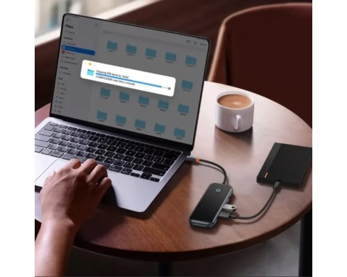 USB-хаб Baseus AcmeJoy 5-Port Type-C HUB Adapter（Type-C to USB3.0*2+USB2.0*1+Type-C PD&Data *1+RJ45*1）Dark Gray (WKJZ010113)