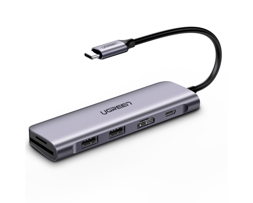 USB-хаб UGREEN USB-C to 2 Ports USB3.0-A Hub + HDMI + TF/SD with PD Power Supply (Space Gray) (UGR-70411)