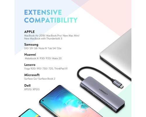 USB-хаб UGREEN USB-C to 2 Ports USB3.0-A Hub + HDMI + TF/SD with PD Power Supply (Space Gray) (UGR-70411)