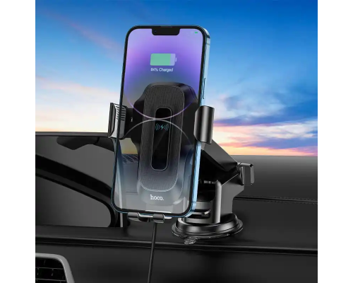 Автотримач для телефона з БЗП HOCO HW3 Wise automatic induction wireless fast charging car holder(center console) Black (6931474791849)