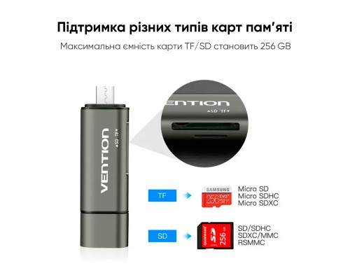 Кардрідер Vention USB3.0 Multi-function Card Reader Gray Metal Type (CCHH0) (CCHH0)