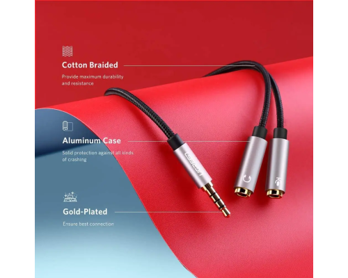 Аудіокабель UGREEN AV141 3.5mm male to 2 3.5mm female, 0,2m Black (UGR-30619)