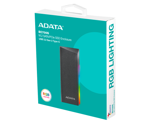 Зовнішня кишеня для накопичувача A-DATA EC700G для SSD M.2 PCIe/SATA USB3.2 Gen2 Type-C Black (AEC700GU32G2-CGY)
