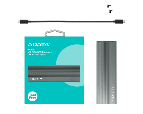 Зовнішня кишеня для накопичувача A-DATA EC680 для SSD M.2 PCIe USB3.2 Gen2 Type-C Gray (EC680-CCGY)