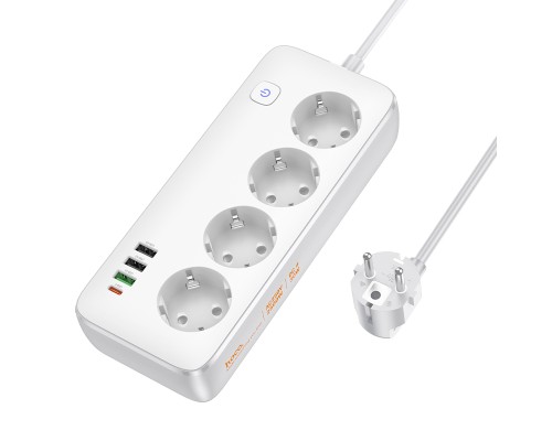 Мережевий подовжувач HOCO AC22 Sunlight 4-bit (PD30W/1C3A) desktop socket (EU/GER) (1.5 m) White (6942007629799)