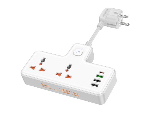 Мережевий подовжувач HOCO  AC12A Reise 2-position expansion socket(PD30W/1C3A) (8.5 cm) White (6942007607100)