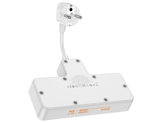 Мережевий подовжувач HOCO  AC12A Reise 2-position expansion socket(PD30W/1C3A) (8.5 cm) White (6942007607100)