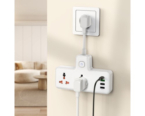 Мережевий подовжувач HOCO  AC12A Reise 2-position expansion socket(PD30W/1C3A) (8.5 cm) White (6942007607100)