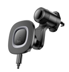 Автотримач для телефона з БЗП HOCO HW30 Crown magnetic wireless charging car holder (air outlet) Black Metal Gray (6942007646925)