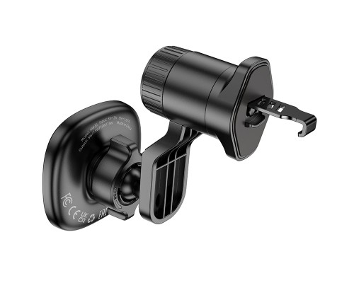 Автотримач для телефона з БЗП HOCO HW30 Crown magnetic wireless charging car holder (air outlet) Black Metal Gray (6942007646925)