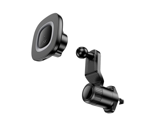 Автотримач для телефона з БЗП HOCO HW30 Crown magnetic wireless charging car holder (air outlet) Black Metal Gray (6942007646925)