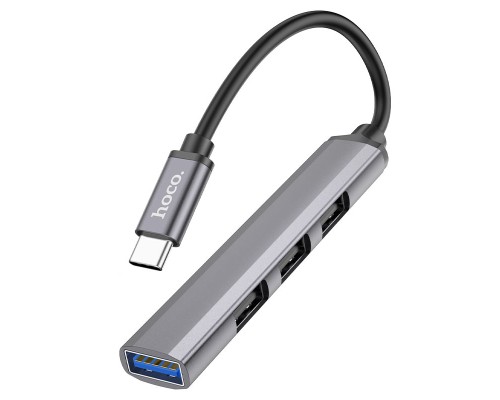 USB-хаб HOCO HB26 4 in 1 adapter(Type-C to USB3.0+USB2.0*3) Metal Gray (6931474765482)