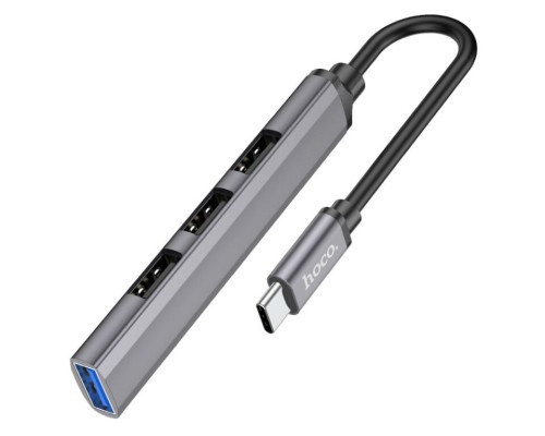 USB-хаб HOCO HB26 4 in 1 adapter(Type-C to USB3.0+USB2.0*3) Metal Gray (6931474765482)