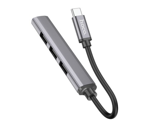 USB-хаб HOCO HB26 4 in 1 adapter(Type-C to USB3.0+USB2.0*3) Metal Gray (6931474765482)